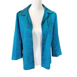 Chicos Travelers Catalina Open Front Jacket BlueCrush Crinkle Collar Size M